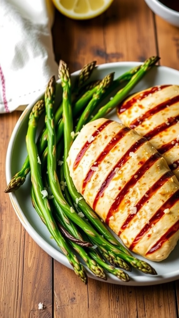 Crispy Air Fryer Asparagus Recipe Crispy air fryer asparagus served with grated Parmesan cheese on a rustic table.
